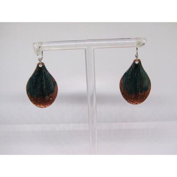 Copper Green Dangly Earrings Boho Cottagecore Teardrop 1 1/2" Grunge Whimsigoth - Picture 2 of 3
